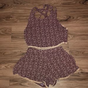 Maroon romper with beading